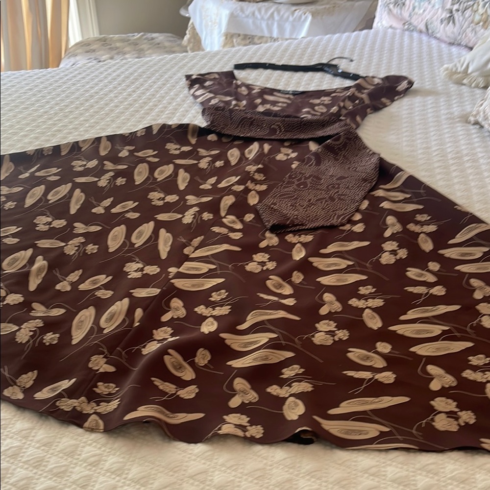 Ralph Lauren Brown Silk Floral Dress